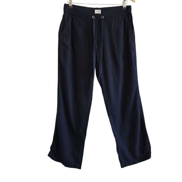 Per Se Black Linen Blend Coastal Boho Classic Pull On Drawstring Waist Pants M - Picture 1 of 11